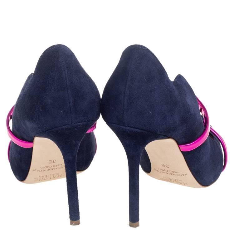 Pre Owned Malone Souliers Navy Blue Suede Maureen Pointed Toe Pumps Size 36