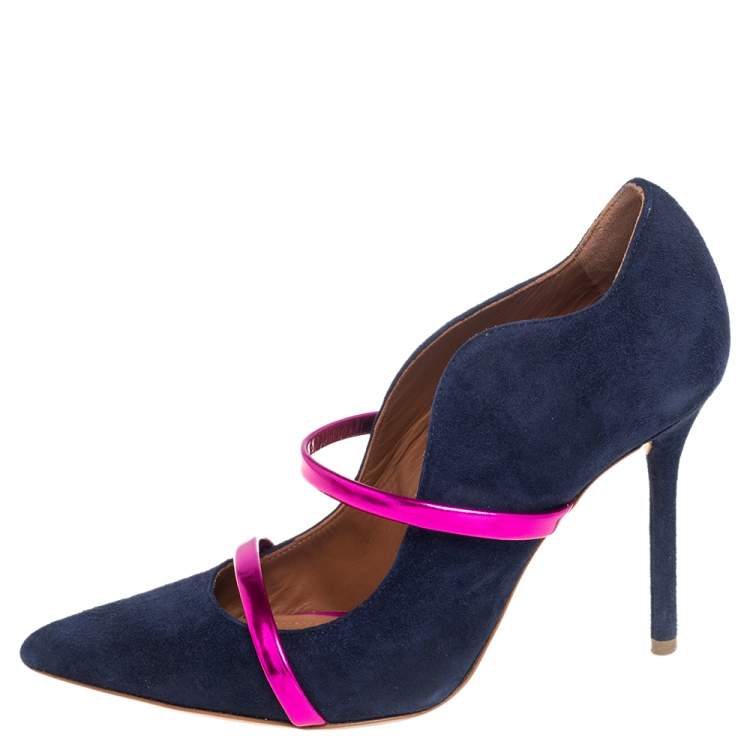Pre Owned Malone Souliers Navy Blue Suede Maureen Pointed Toe Pumps Size 36