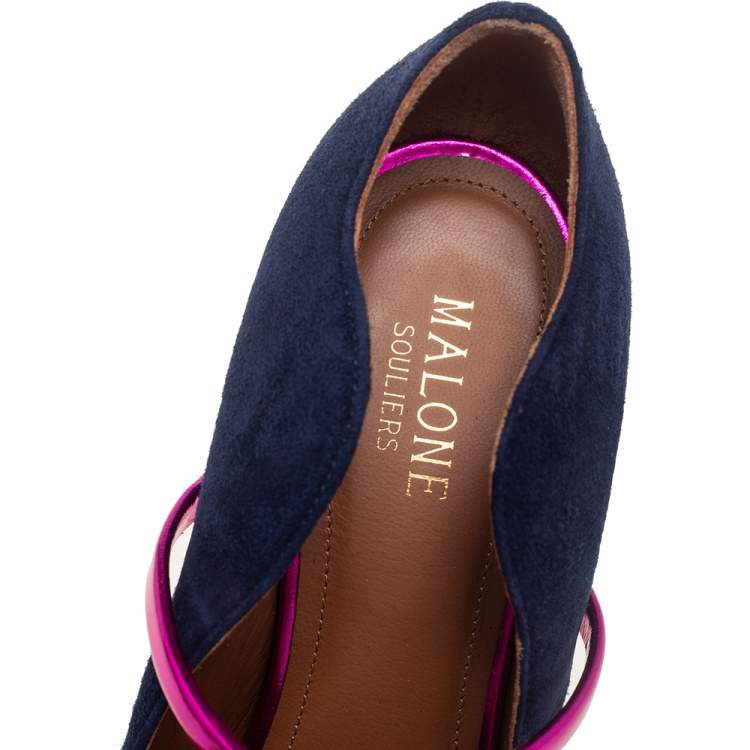 Pre Owned Malone Souliers Navy Blue Suede Maureen Pointed Toe Pumps Size 36