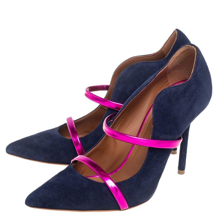Pre Owned Malone Souliers Navy Blue Suede Maureen Pointed Toe Pumps Size 36