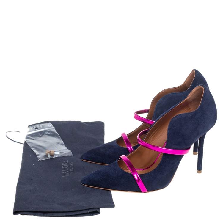 Pre Owned Malone Souliers Navy Blue Suede Maureen Pointed Toe Pumps Size 36