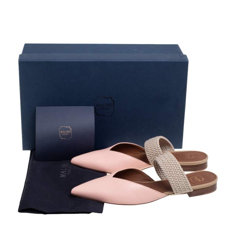 Pre Owned Malone Souliers Pink Leather And Fabric Maisie Pointed Toe Mules Size 36.5
