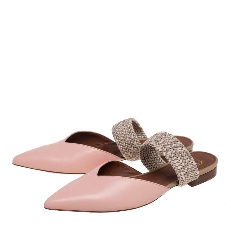 Pre Owned Malone Souliers Pink Leather And Fabric Maisie Pointed Toe Mules Size 36.5