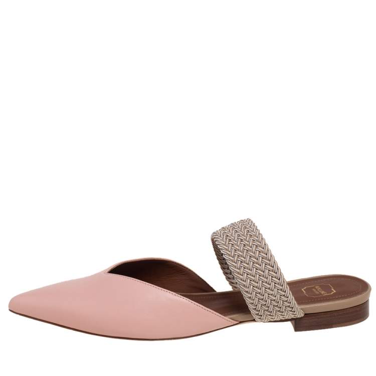 Pre Owned Malone Souliers Pink Leather And Fabric Maisie Pointed Toe Mules Size 36.5
