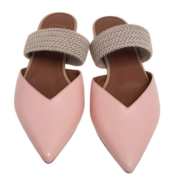 Pre Owned Malone Souliers Pink Leather And Fabric Maisie Pointed Toe Mules Size 36.5
