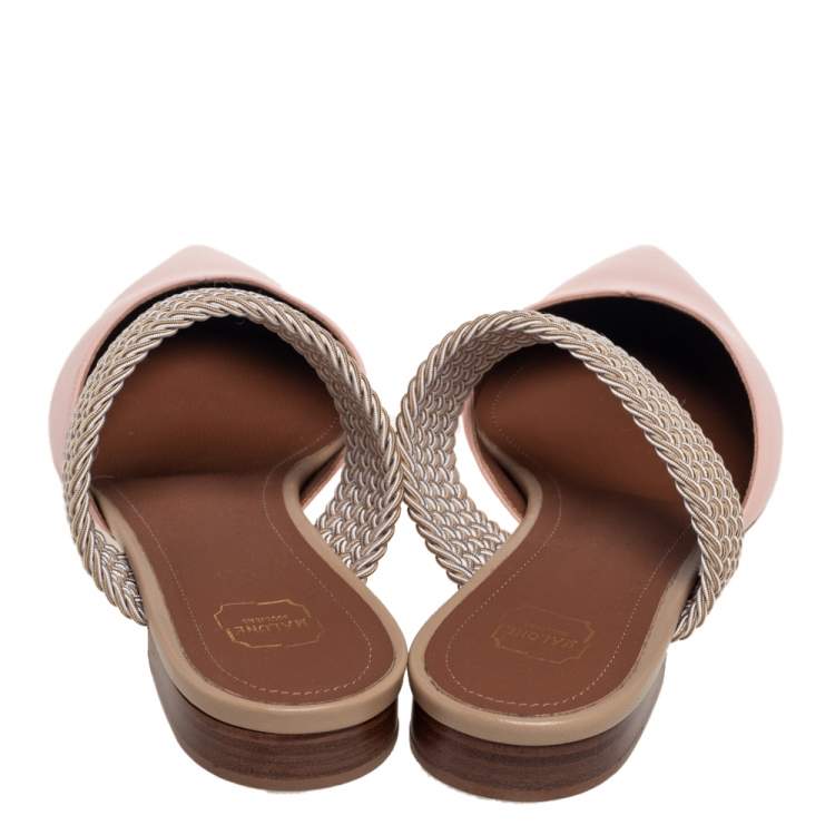 Pre Owned Malone Souliers Pink Leather And Fabric Maisie Pointed Toe Mules Size 36.5