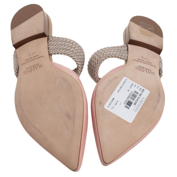 Pre Owned Malone Souliers Pink Leather And Fabric Maisie Pointed Toe Mules Size 36.5