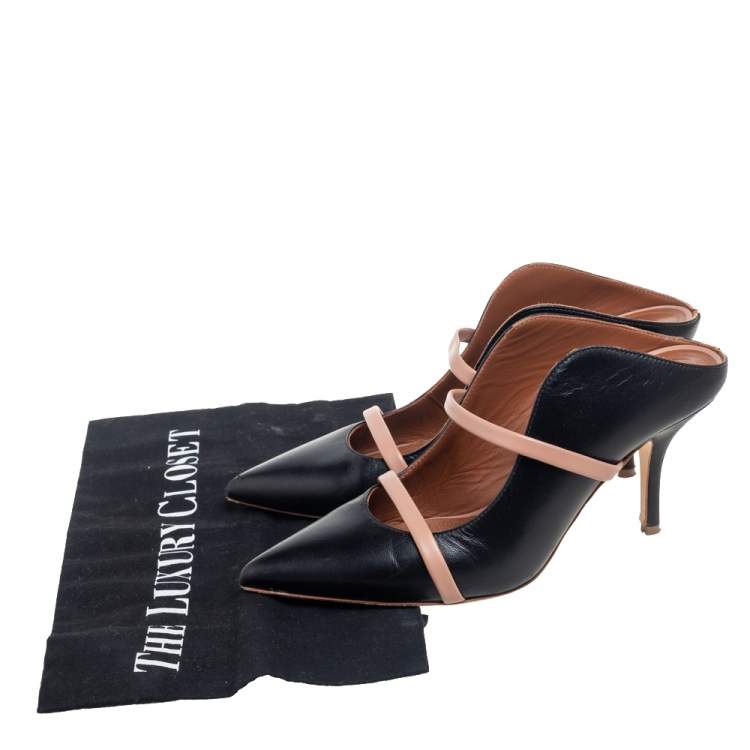 Pre Owned Malone Souliers Black Leather Maureen Pointed Toe Mules Sandals Size 36.5
