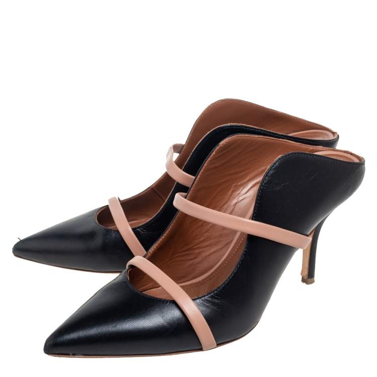 Pre Owned Malone Souliers Black Leather Maureen Pointed Toe Mules Sandals Size 36.5