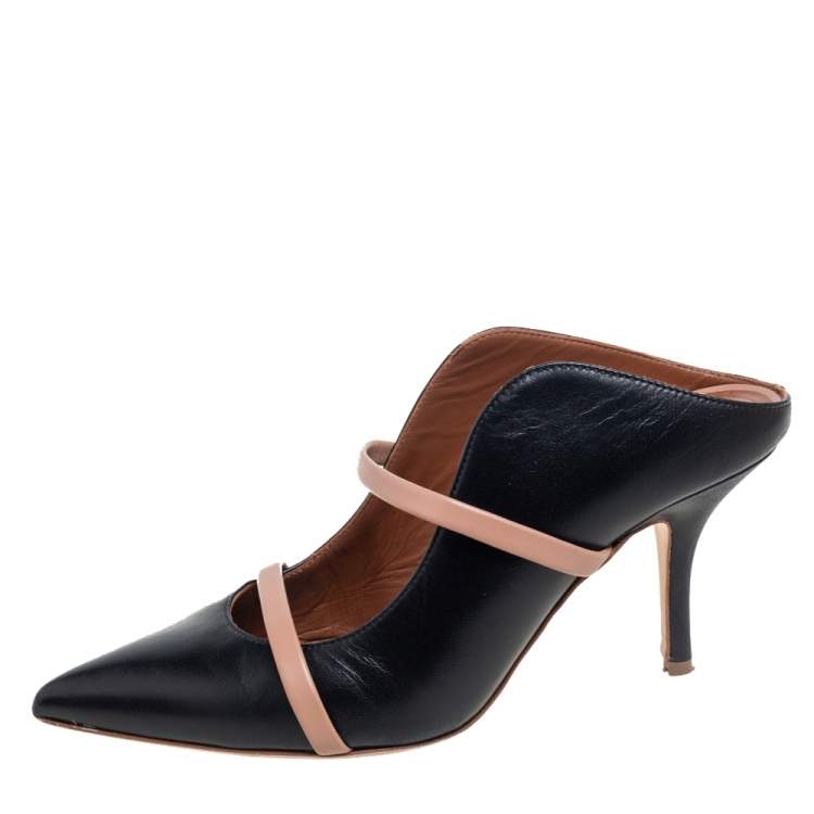 Pre Owned Malone Souliers Black Leather Maureen Pointed Toe Mules Sandals Size 36.5
