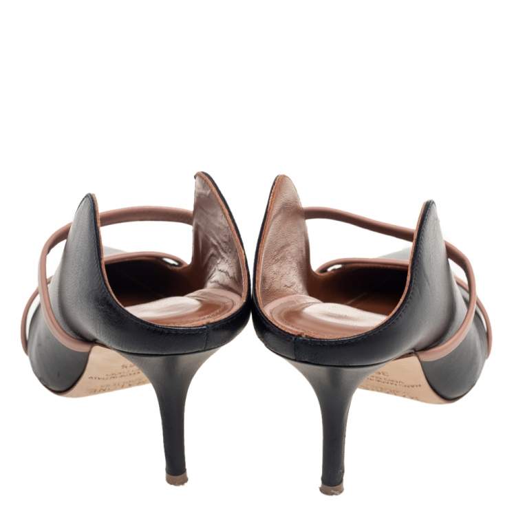 Pre Owned Malone Souliers Black Leather Maureen Pointed Toe Mules Sandals Size 36.5