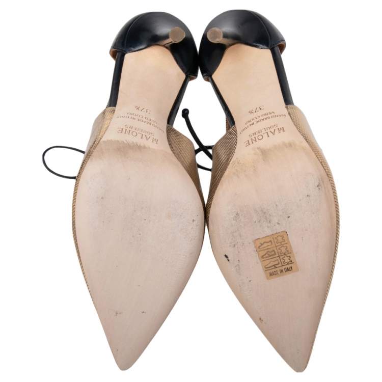 مملوكة مسبقًا Malone Souliers Gold/Navy Blue Leather Montana Booties Size 37.5