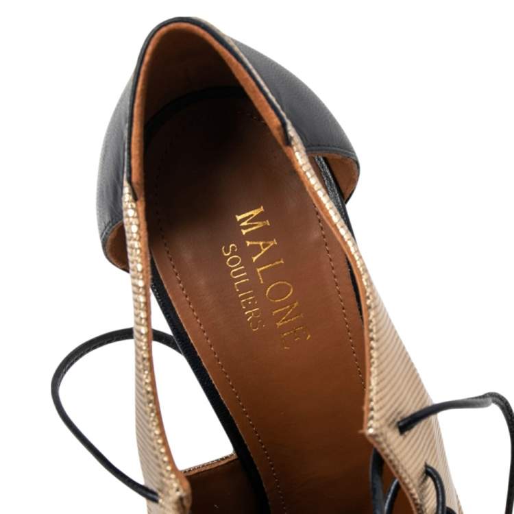 مملوكة مسبقًا Malone Souliers Gold/Navy Blue Leather Montana Booties Size 37.5