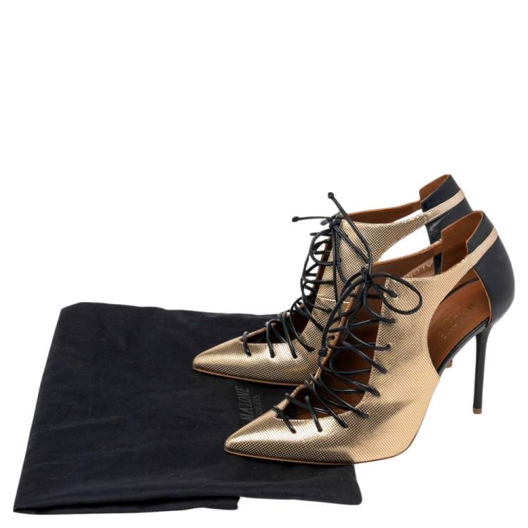 مملوكة مسبقًا Malone Souliers Gold/Navy Blue Leather Montana Booties Size 37.5