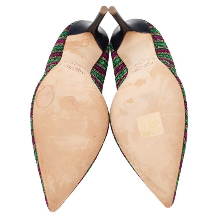 Pre Owned Malone Souliers x Natalia Vodianova Multicolor Lurex Fabric Faux Pearl Lubov Loafer Pumps Size 39