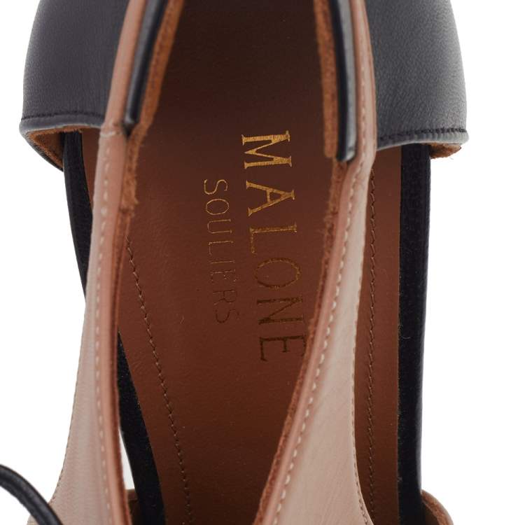 Pre Owned Malone Souliers Beige/Black Leather Montana Booties Size 39.5
