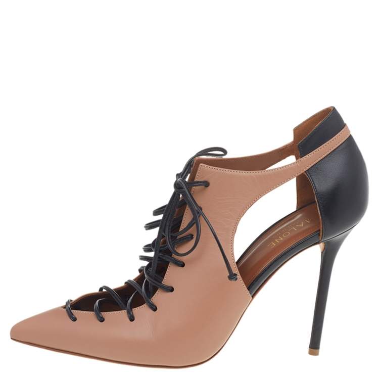 Pre Owned Malone Souliers Beige/Black Leather Montana Booties Size 39.5