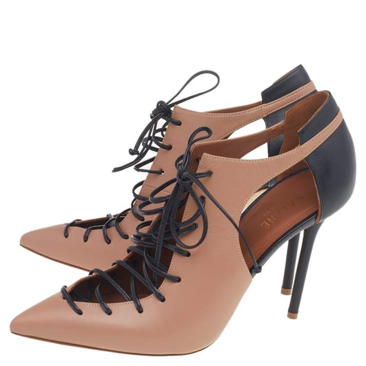 Pre Owned Malone Souliers Beige/Black Leather Montana Booties Size 39.5