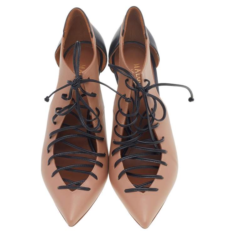 Pre Owned Malone Souliers Beige/Black Leather Montana Booties Size 39.5
