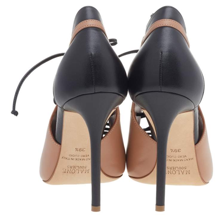 Pre Owned Malone Souliers Beige/Black Leather Montana Booties Size 39.5