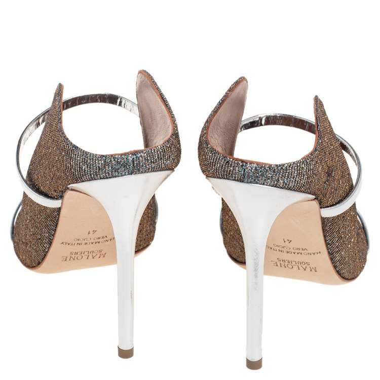 Pre Owned Malone Souliers Metallic Lurex Fabric Maureen Mule Sandals Size 41