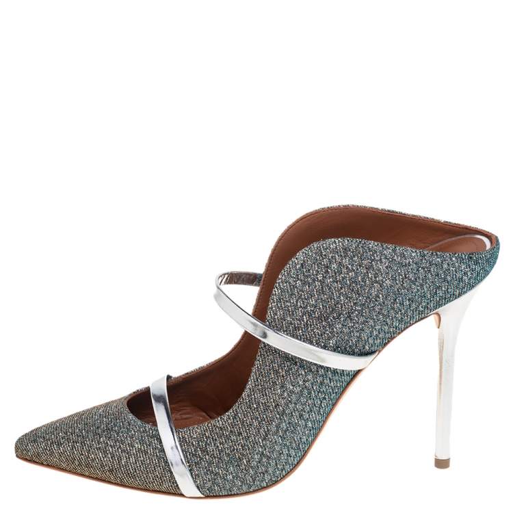 Pre Owned Malone Souliers Metallic Lurex Fabric Maureen Mule Sandals Size 41