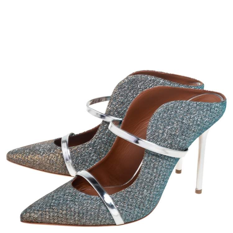 Pre Owned Malone Souliers Metallic Lurex Fabric Maureen Mule Sandals Size 41