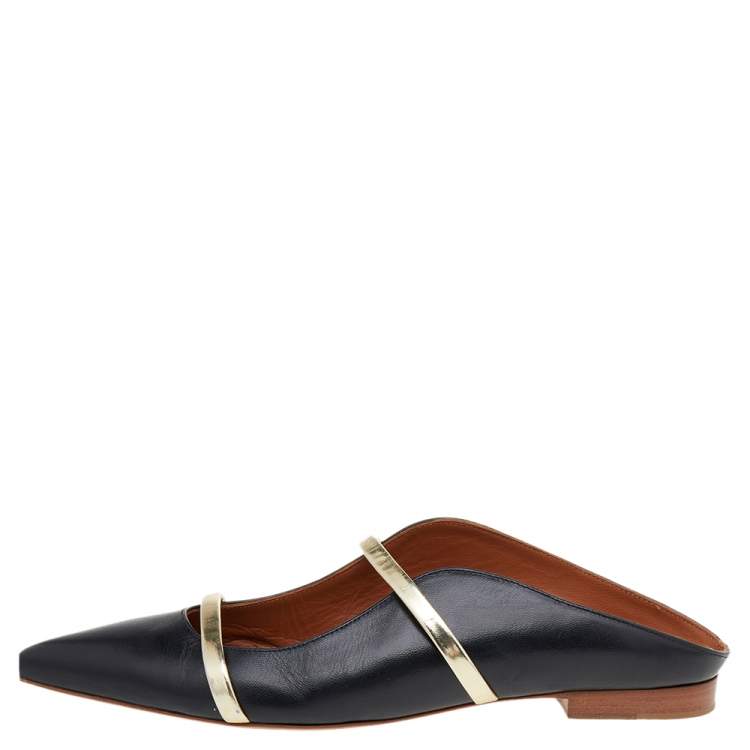 Pre Owned Malone Souliers Black Leather Maureen Pointed Toe Flats Size 39