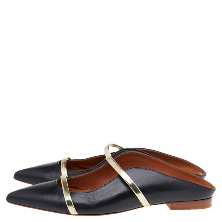 Pre Owned Malone Souliers Black Leather Maureen Pointed Toe Flats Size 39