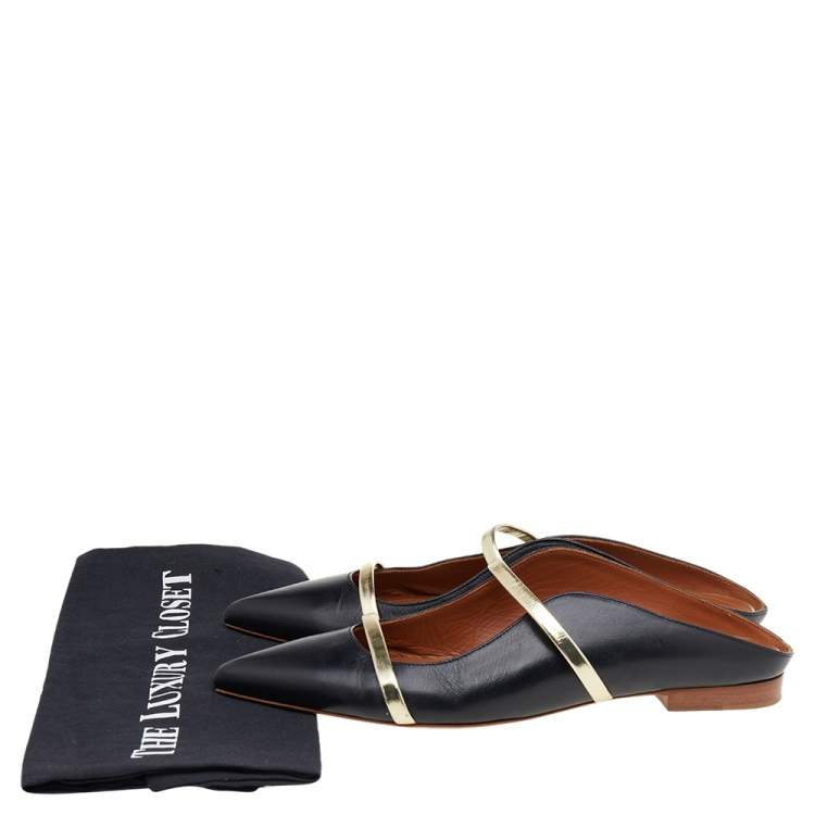 Pre Owned Malone Souliers Black Leather Maureen Pointed Toe Flats Size 39