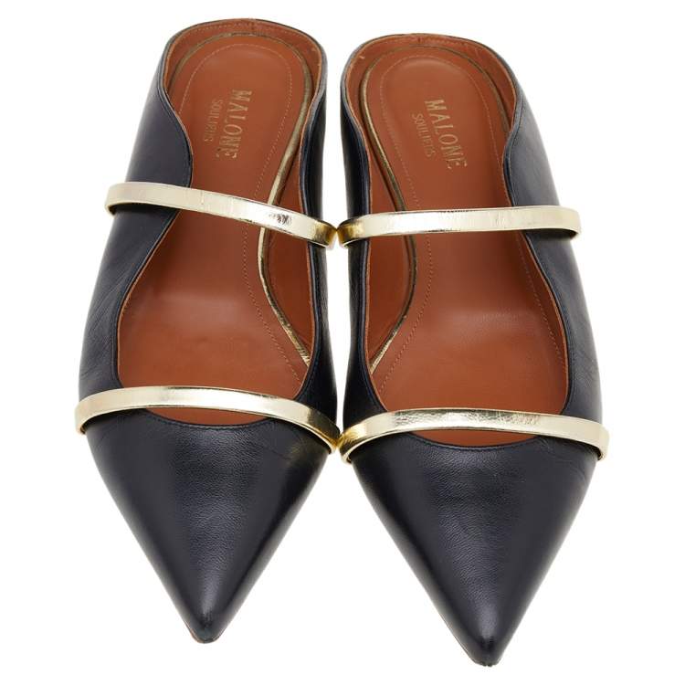 Pre Owned Malone Souliers Black Leather Maureen Pointed Toe Flats Size 39