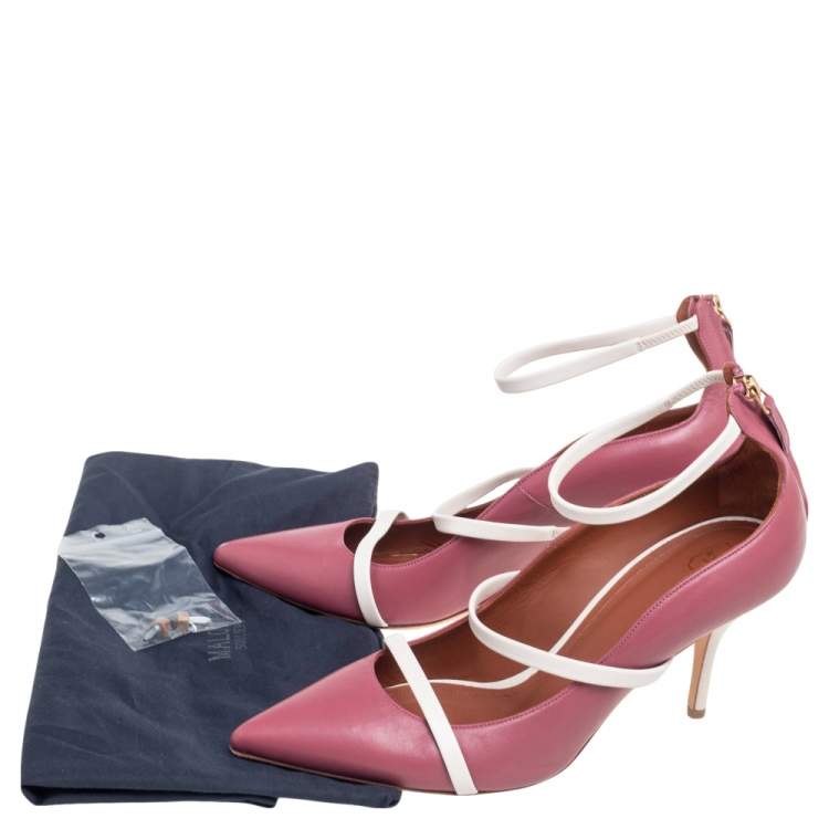 Pre Owned Malone Souliers Pink  Leather Mika Triple Band Peep Toe Sandals Size 39.5