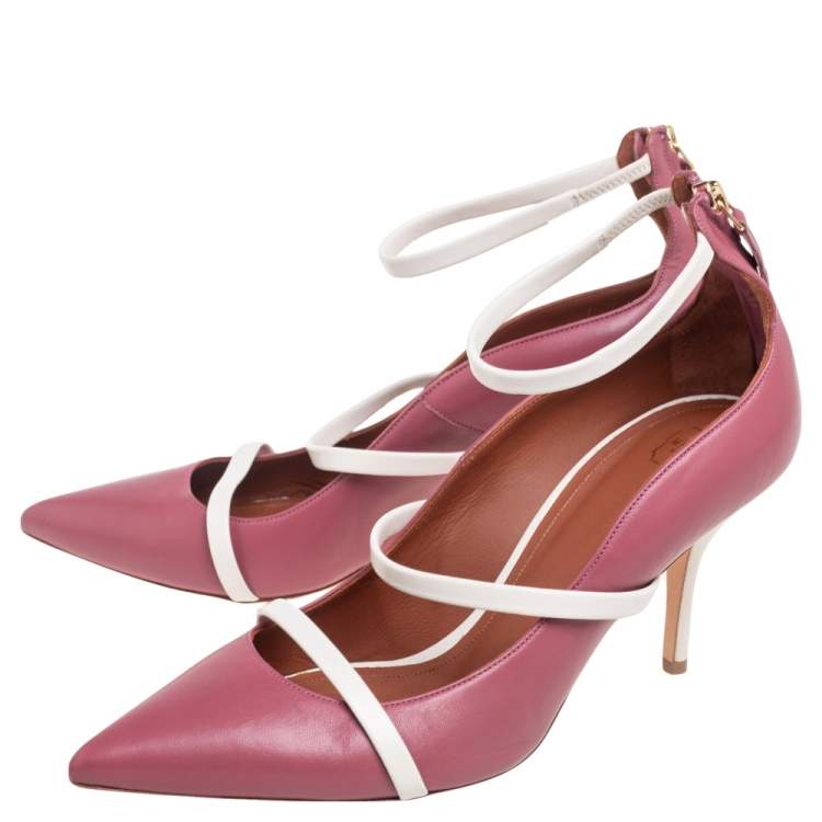 Pre Owned Malone Souliers Pink  Leather Mika Triple Band Peep Toe Sandals Size 39.5