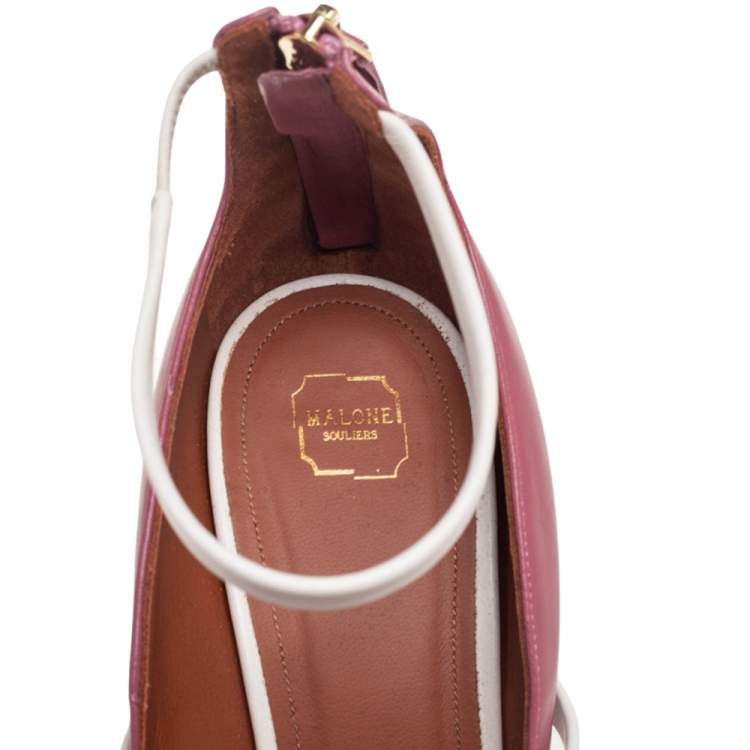 Pre Owned Malone Souliers Pink  Leather Mika Triple Band Peep Toe Sandals Size 39.5