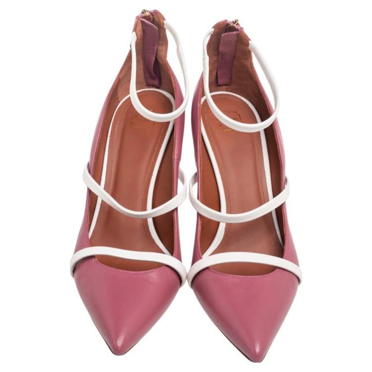 Pre Owned Malone Souliers Pink  Leather Mika Triple Band Peep Toe Sandals Size 39.5