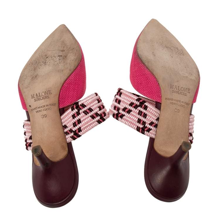 Pre Owned Malone Souliers Multicolor Woven Raffia Maisie Sandals Size 39