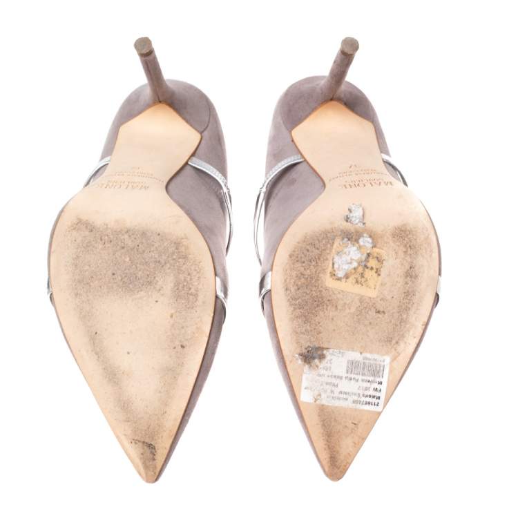 Pre Owned Malone Souliers Grey Suede Maureen Mule Sandals Size 37