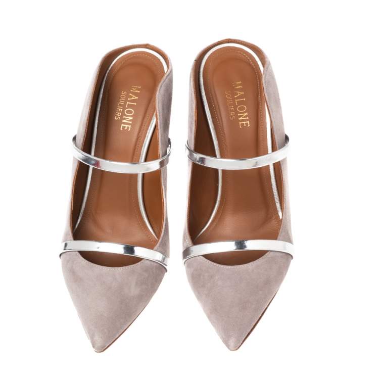 Pre Owned Malone Souliers Grey Suede Maureen Mule Sandals Size 37