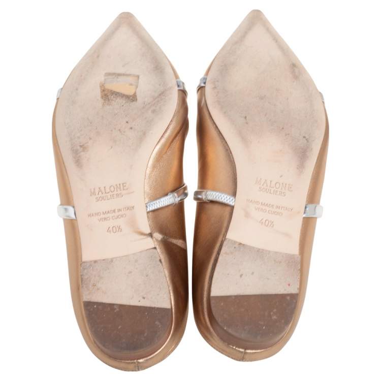 Pre Owned Malone Souliers Gold Leather Maureen Flats Size 40.5