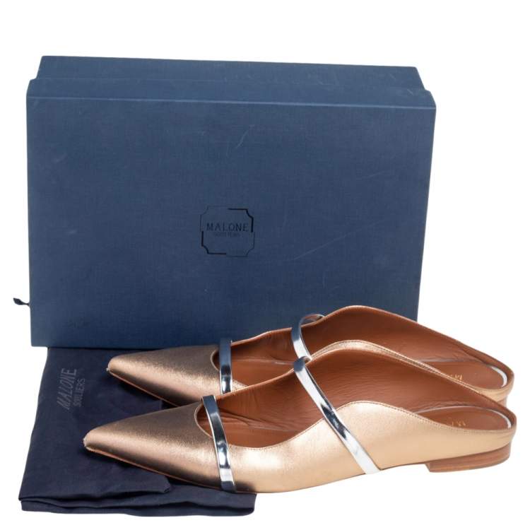 Pre Owned Malone Souliers Gold Leather Maureen Flats Size 40.5