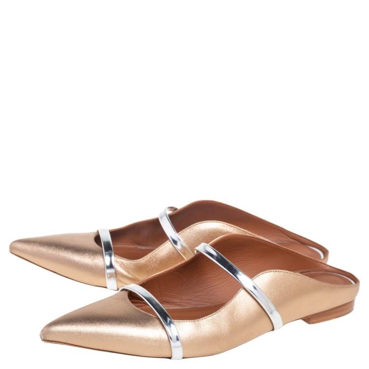 Pre Owned Malone Souliers Gold Leather Maureen Flats Size 40.5
