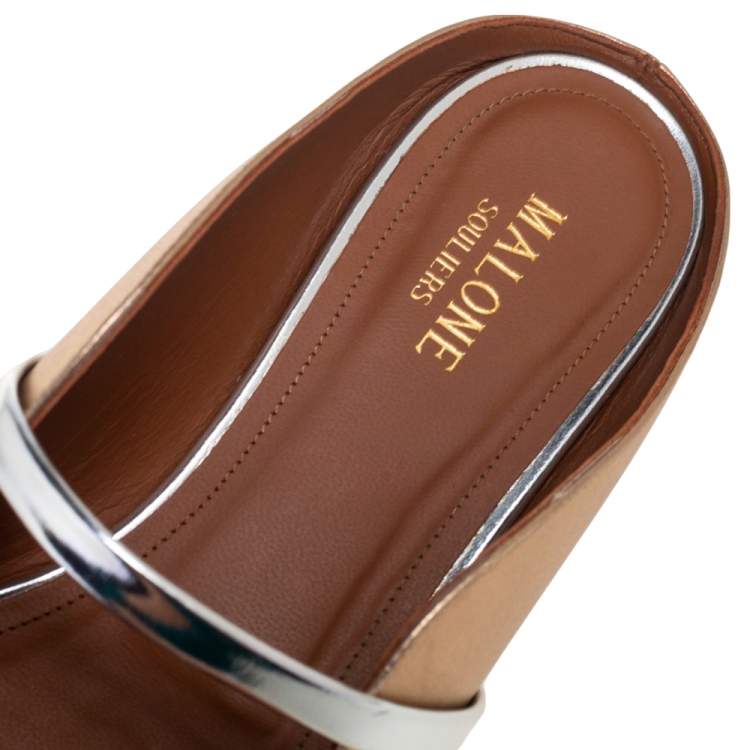 Pre Owned Malone Souliers Gold Leather Maureen Flats Size 40.5
