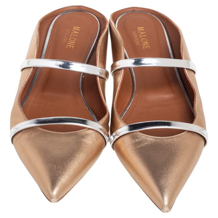 Pre Owned Malone Souliers Gold Leather Maureen Flats Size 40.5
