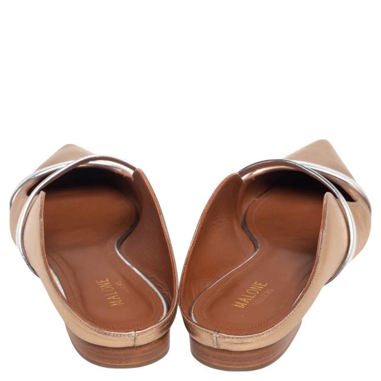 Pre Owned Malone Souliers Gold Leather Maureen Flats Size 40.5