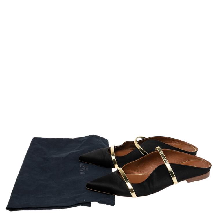 Pre Owned Malone Souliers Black Satin Maureen Flats Size 40