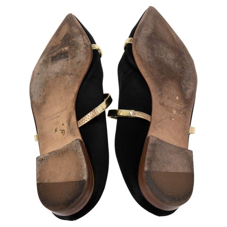 Pre Owned Malone Souliers Black Satin Maureen Flats Size 40