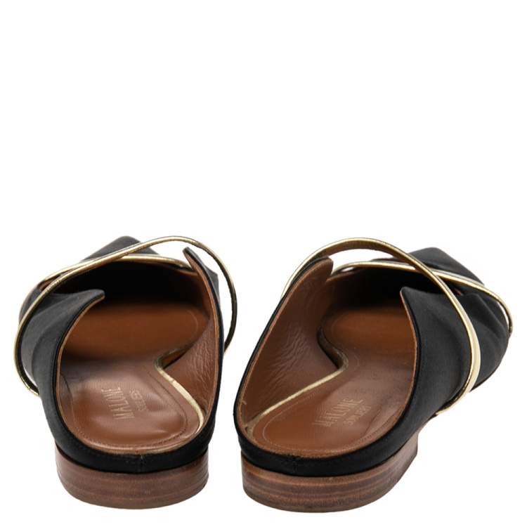 Pre Owned Malone Souliers Black Satin Maureen Flats Size 40