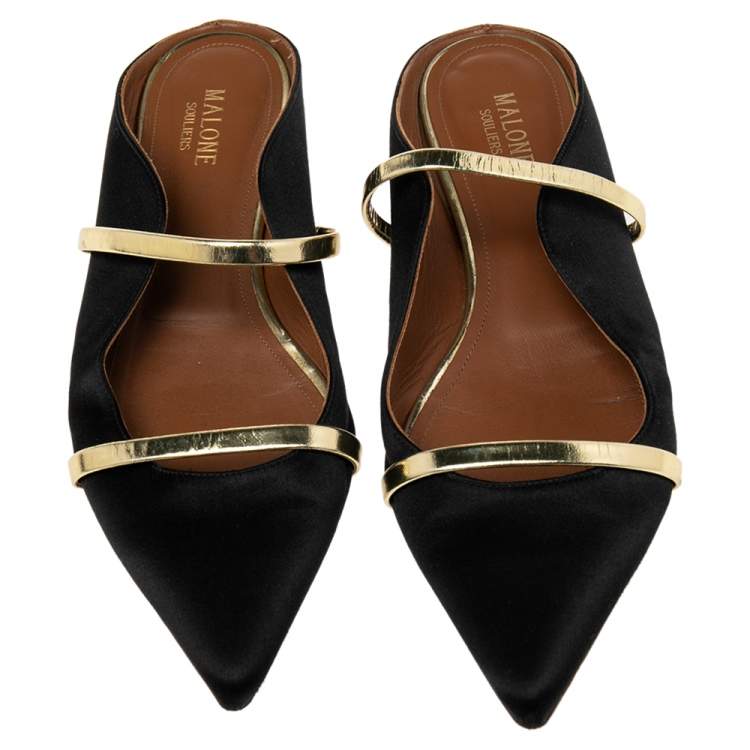 Pre Owned Malone Souliers Black Satin Maureen Flats Size 40