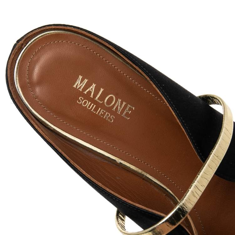Pre Owned Malone Souliers Black Satin Maureen Flats Size 40