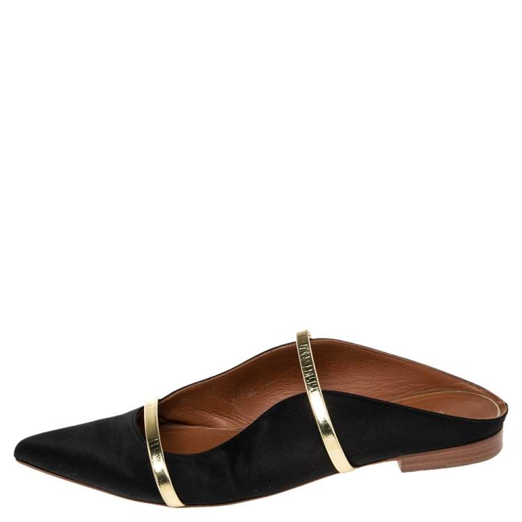 Pre Owned Malone Souliers Black Satin Maureen Flats Size 40